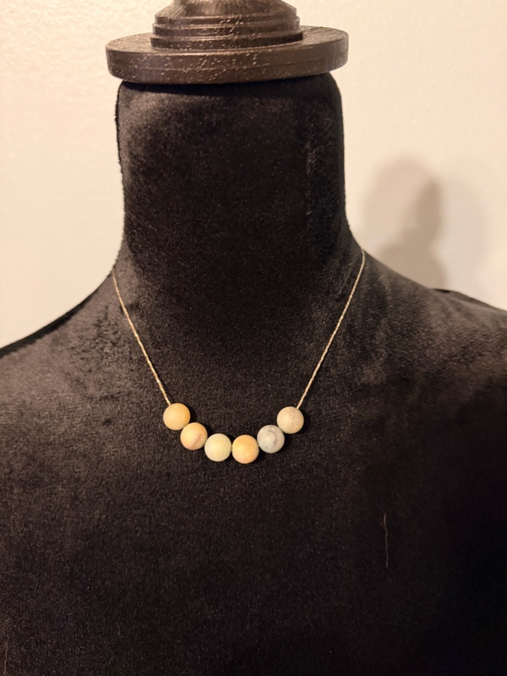 Gold colored Chain Necklace with Matte Beige and Cream Beads